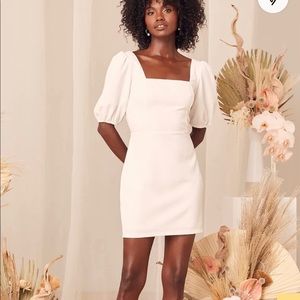 Final Sale‼️ White Puff Sleeve Cutout Bodycon Mini Dress
